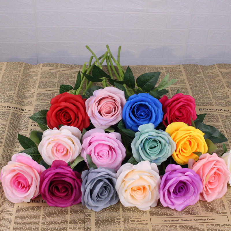 仿真單支玫瑰花七夕情人節婚慶仿真花材居家波波球玫瑰裝飾花假花