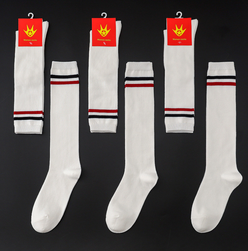 Extreme two-bar striped tall tube women's socks long volleyball socks running fitness outdoor leisure sports socks student socks Extreme two-bar striped tall tube women's socks long volleyball socks running fitness outdoor leisure sports socks student socks