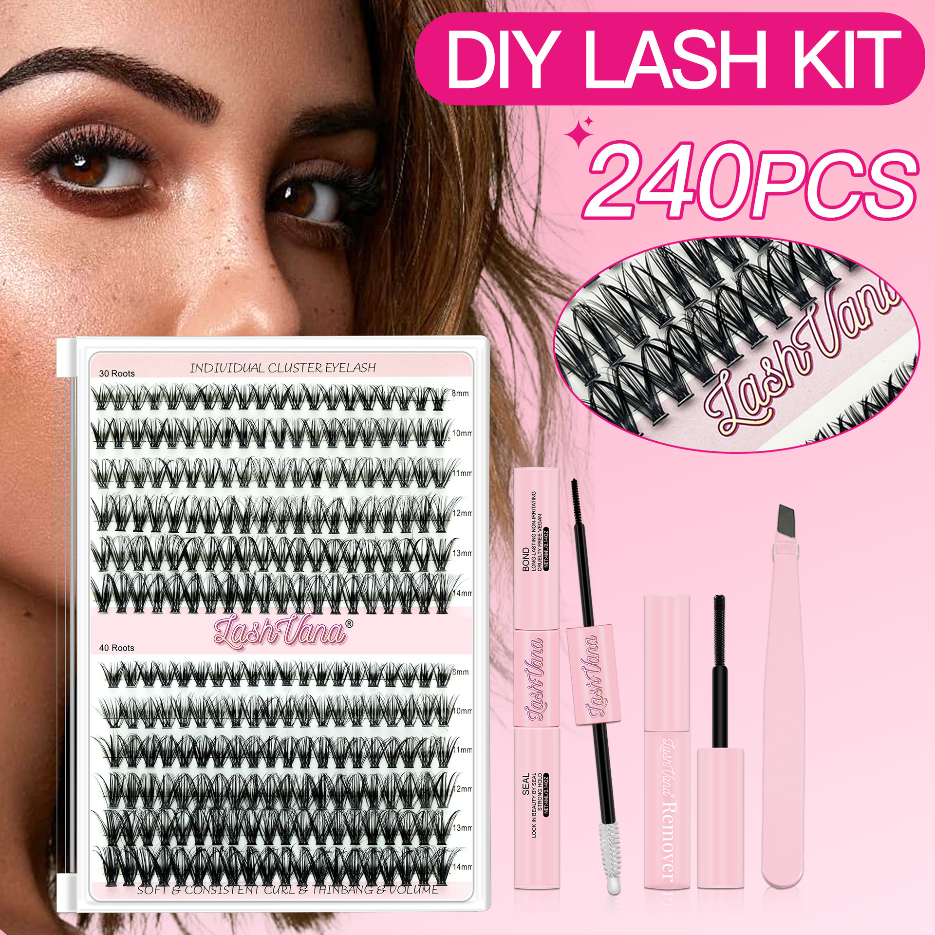 Conjunto de pestañas postizas de pestañas autoinjertadas de bricolaje europeo y americano, un solo grupo de tallos negros, cabello fundido en caliente, pestañas postizas Qingdao al por mayor