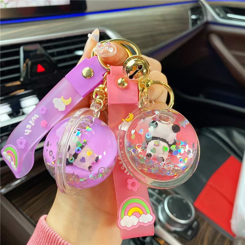 Internet Celebrous Oil Panda Planet Cup Liquid Floating Bottle Keychain Women's Cute Exquisite quicksand Pendant Bag Hanging Accessories
