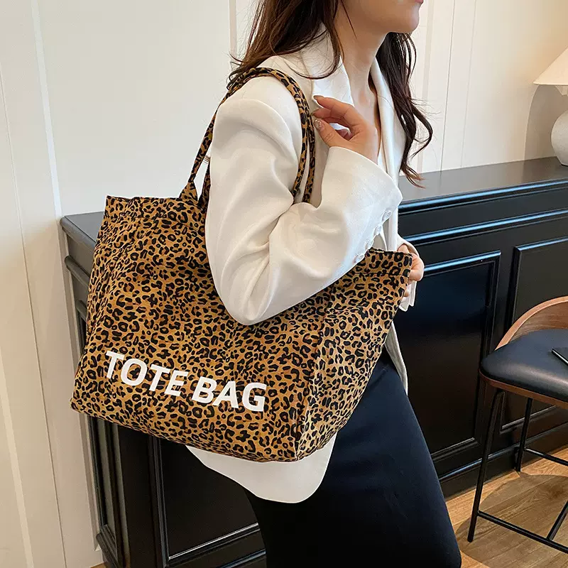 大容量豹纹托特包包2025时尚百搭单肩斜挎包女大学生上课包女