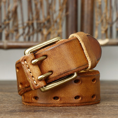 Retro Trend Personality Double Stitch Buckle Leather Washed Vegetarian Calfskin Men's New Youth Belt