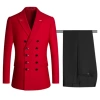 Double rows of red (top + black pants)