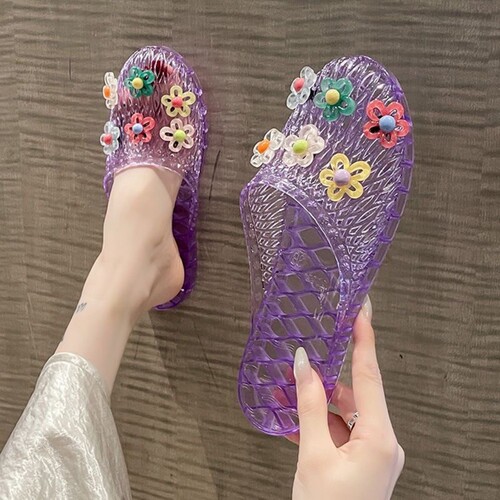 New jelly soft soled bathroom slippers women's summer indoor anti-slip bath massage plastic wear-resistant crystal home sandals