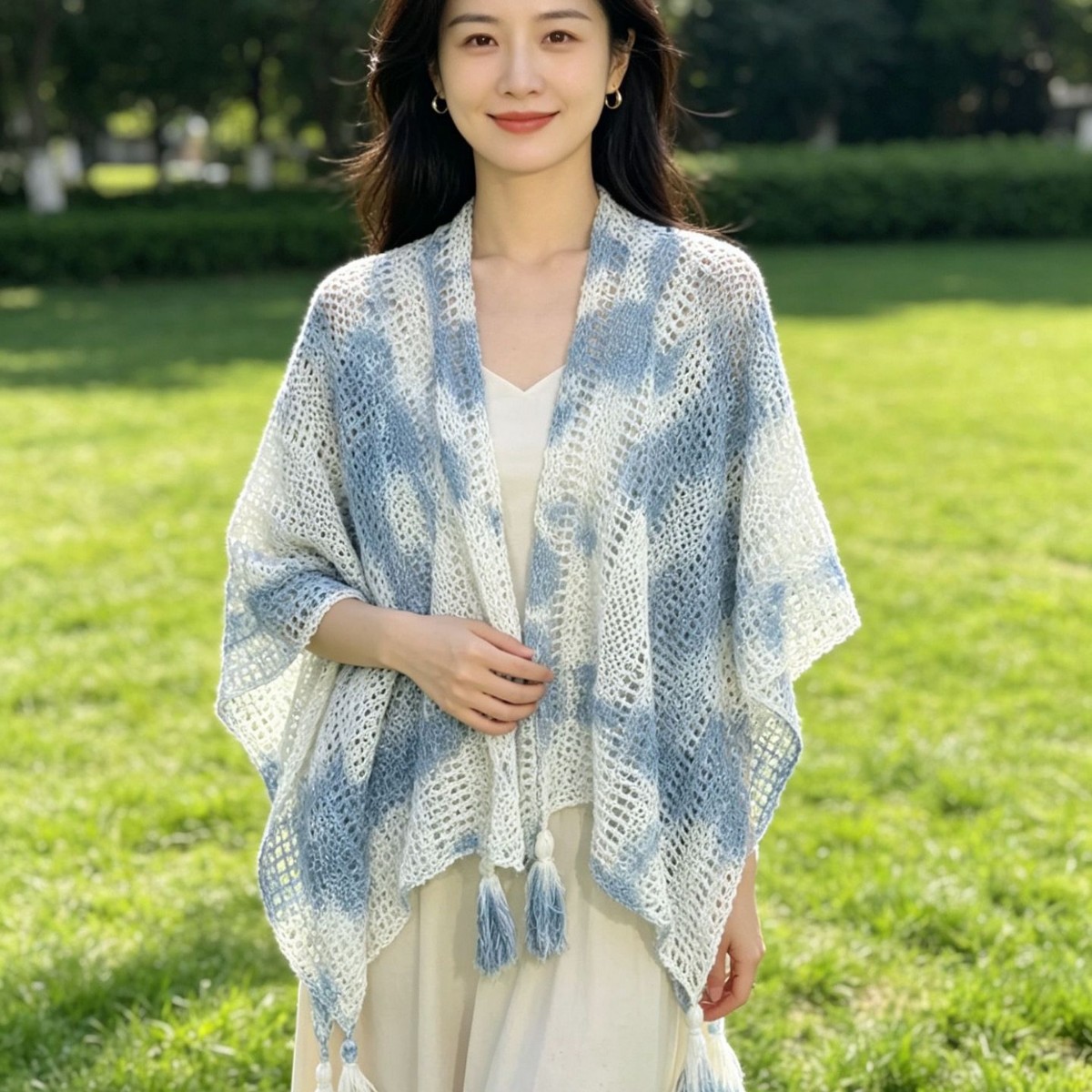 Yunnan Tie-Dye Ethnic Style Shawl Jacket for Women Knitted Cut Out Travel Casual Suspender Outer Photo Long Cardigan