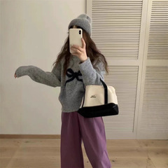 2025秋冬新款韩系套头毛衣女保暖可爱蝴蝶结软糯亲肤圆领针织衫女
