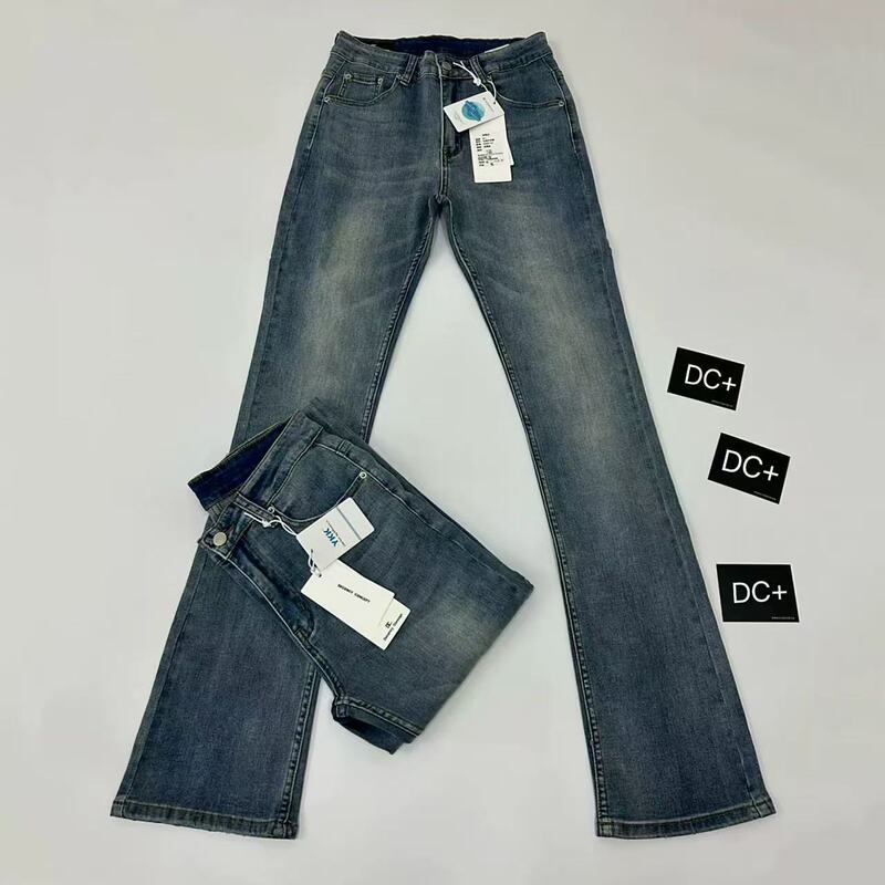 Cross-Border Exclusive Cleanfit Heavyweight Washed Blue Scimitar Micro-Flared Black Cow Vintage 517 Stretch Slim Denim