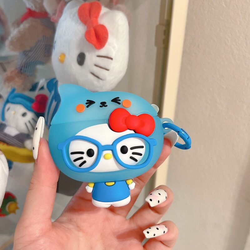 AirPods Pro 3 protective case, cute blue quirky cat design, suitable for Apple Bluetooth earphones, silicone case AirPods Pro 3 protective case, cute blue quirky cat design, suitable for Apple Bluetooth earphones, silicone case