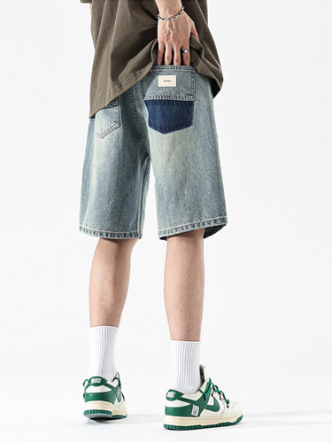 Men's American Design Style Denim Shorts 2025 Summer Hong Kong Style Ins Loose Straight Leg Casual Five-Pocket Pants