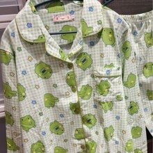 长袖长裤日系格子大嘴吉睡衣女春秋纯棉套装可爱拓麻歌子家居服
