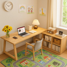 实木书桌原木风学习桌简易台式桌小户型卧室桌椅书桌书柜一体桌子