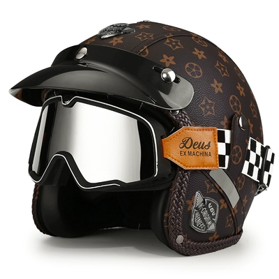 helmet men's and women's electric | Motosiklet dəbilqələri - m-brown-print-black-and-white-checkered-goggles-leave-a-message-to-change-to-a-transparent-mirror-free-brim-face-towel
