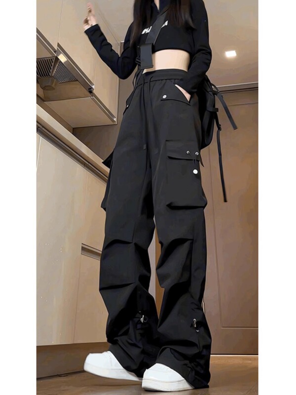 女性のための黒のオーバーオール 2025 新しいスタイル小春と秋のルーズカジュアルスポーツ登山秋と冬の大きいサイズのアサルトパンツ|undefined