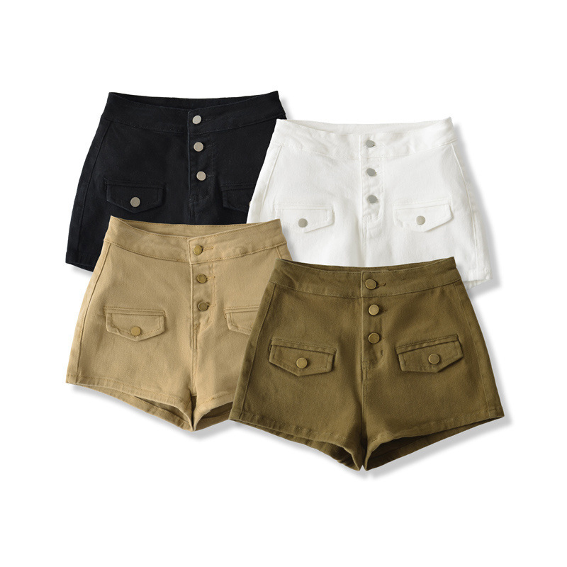 American Retro Low-Waist Buttoned Workwear Denim Shorts for Women, New Summer Style, Hot Girl Style, Slim Fit, Casual, Hip-Hugging Hot Pants