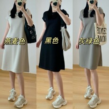 26素R家O标女士连衣裙2026夏季新款圆领印花蝙蝠袖修身显瘦长裙