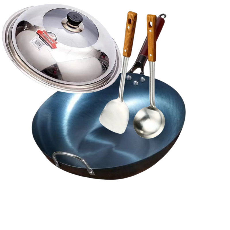 일반 구운 파란색 평평한 바닥 + 뚜껑 + 주걱 + 냄비 스푼