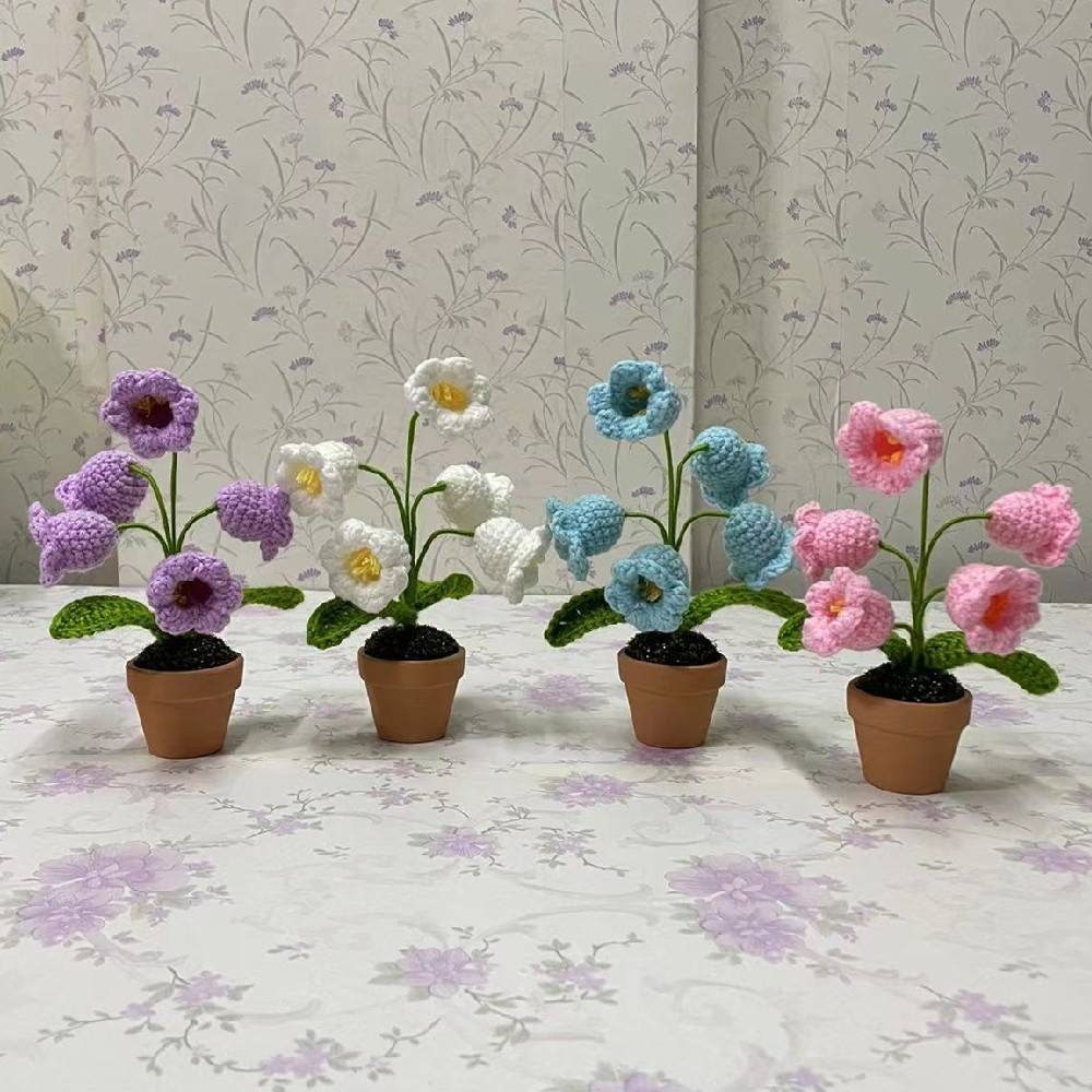 Flores de lirio de los valles tejidas a mano con hilo de ganchillo, flores artificiales, flores de campanilla, flores falsas, lirios de los valles artificiales, productos terminados al por mayor de ganchillo.