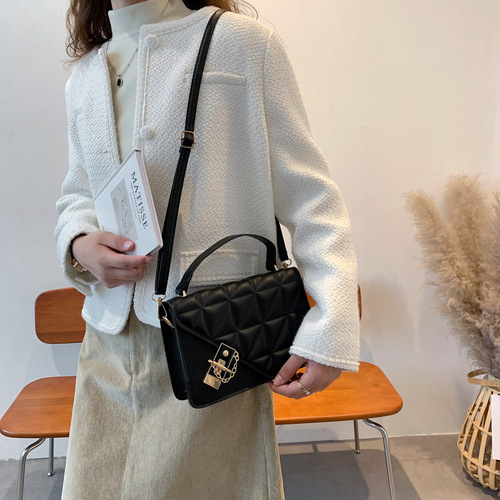 Bags  new trendy rhombus texture portable shoulder bag for women, fashionable crossbody, versatile lock ins small square bag