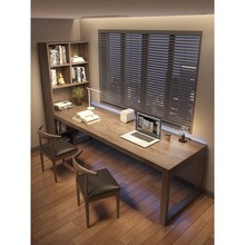 全实木双人书桌书柜书架一体家用台式办公电脑桌学习桌卧室工作台