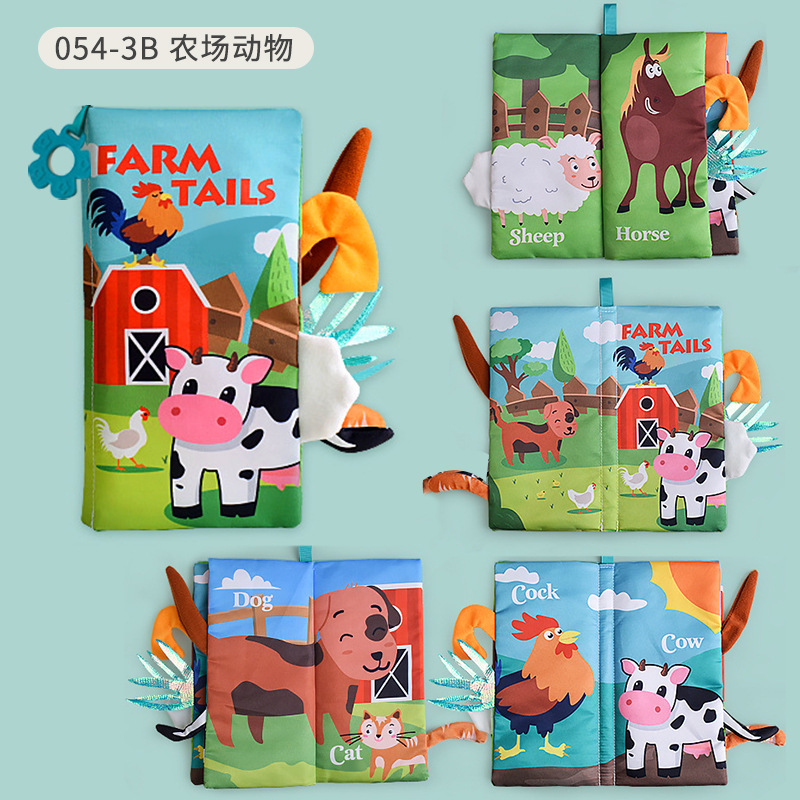 Educación temprana infantil libro de tela tridimensional lágrima de mano libro de tela de cola de bebé Inglés Ocean Forest Palm libro de tela