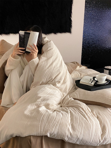 High-end wabi-sabi style milk velvet three-dimensional jacquard four-piece winter thickened double-sided velvet duvet cover sheets and bedding