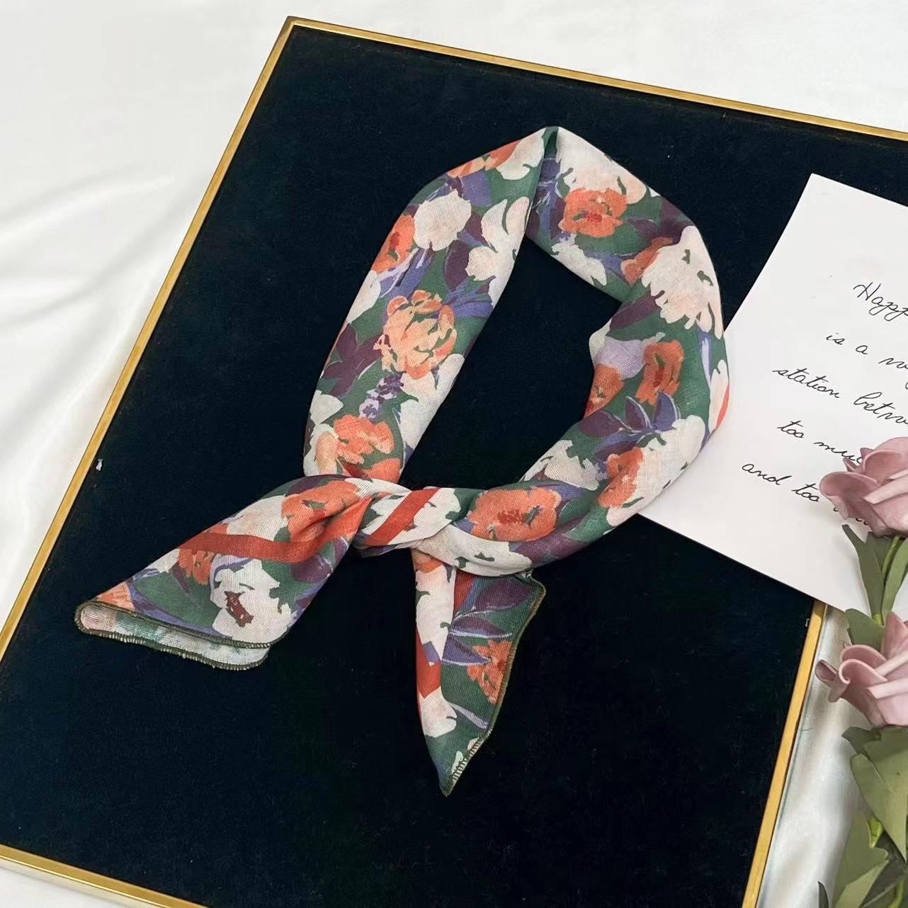 60g Weight Kerchief Classification Daily Occasion cotton and linen Material Flower Pattern Summer Season Women's Gender IG Style Style Women's IG Style Flower Cotton And Linen Kerchief 42