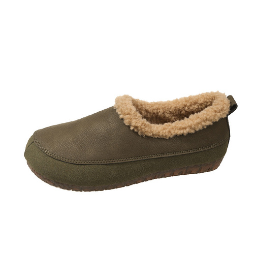 Women's Winter Fleece Lined Snow Boots with Plush Inner  Round Toe Flat Soft Leather Slip-on Cotton Shoes
