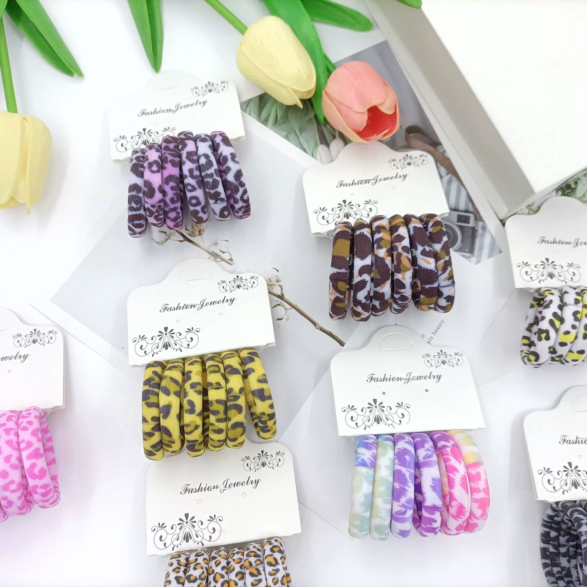 厂家批发简约时尚豹纹印花毛巾圈高弹力欧美风发饰扎马尾不伤发绳