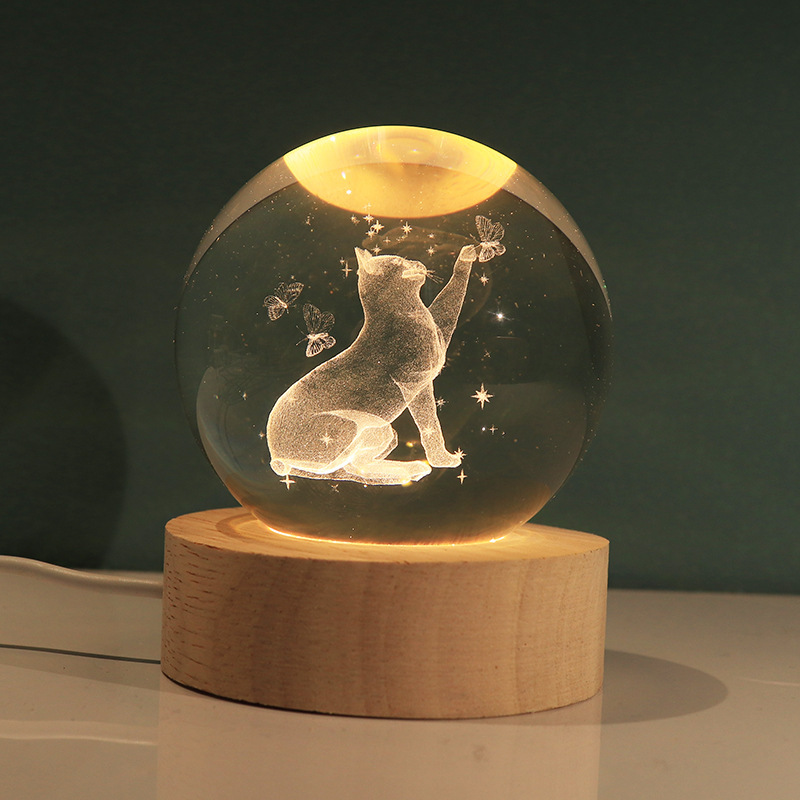 Lámpara decorativa 3D con bola de cristal – figura luminosa de Stitch, regalo creativo y luz nocturna