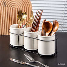 陶瓷刀叉筒厨房餐具收纳餐具筒带铁架三件套简约实用收纳架定制