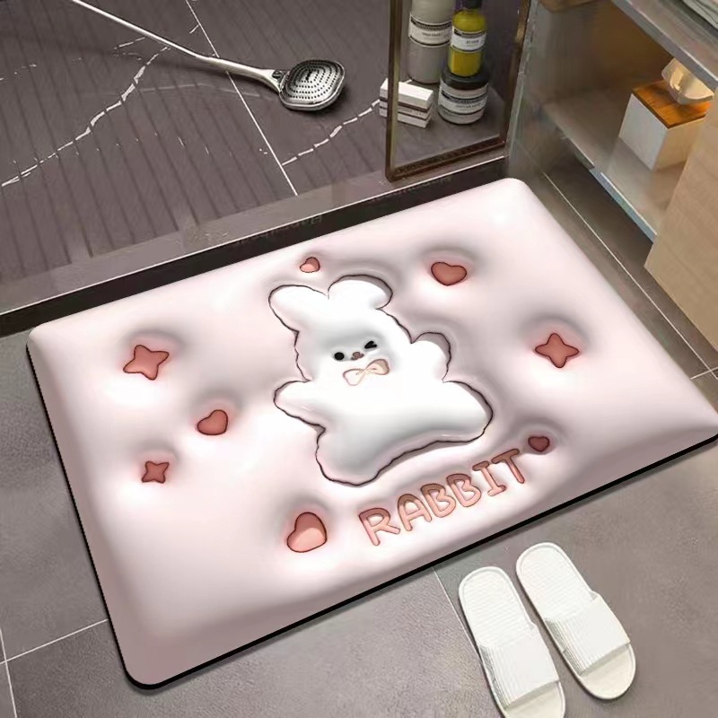 Silica gel quick-drying soft doormat for bathroom and toilet, water-absorbent and anti-slip foot mat for washroom and restroom, small bathroom rug
