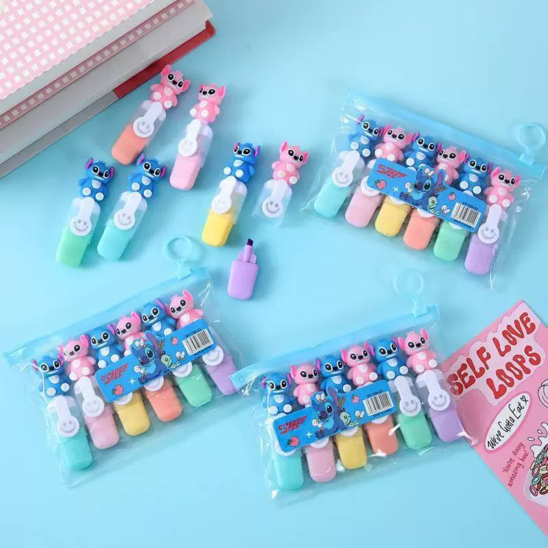 Small fluorescence marker, stationery, 6 pieces, scheduler, Birthday gift