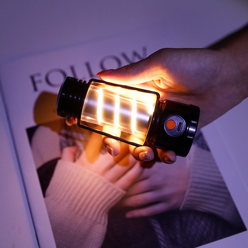跨境新款强光充电氛围探照摆摊野营灯便携应急户外露营灯超长续航