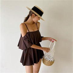 跨境韓版2023年新款女士連體裙式純色保守性感顯瘦度假泳衣bikini