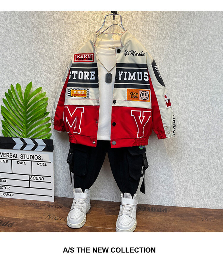Motorcycle Suit 2024 Spring and Autumn Season New Korean Edition Children's Pi Shuai Jacket Boys' Trendy Cool Coat_voghion.com