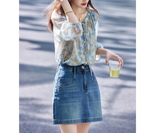 绝美漂亮法式碎花雪纺上衣2025夏季新款V领七分袖遮阳通勤衬衫女