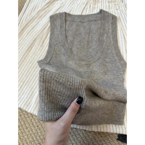High-grade Grey U-neck Thread Slim-fit Vest Women's Covering Auxilum Inner Top Spring and Summer Solid Color Outer Wear Base Sling