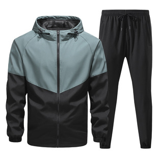 2025 New Spring & Fall Men's Sports and Leisure Suits Splicing Color Cross-Border Hooded Jacket Sports Suits