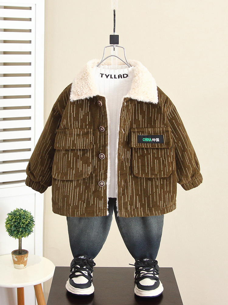 Chaqueta de Pana para Niños 6573, Otoño e Invierno, Forrada de Felpa, Modelo 2026, Ropa de Invierno para Bebés, Algodón Grueso