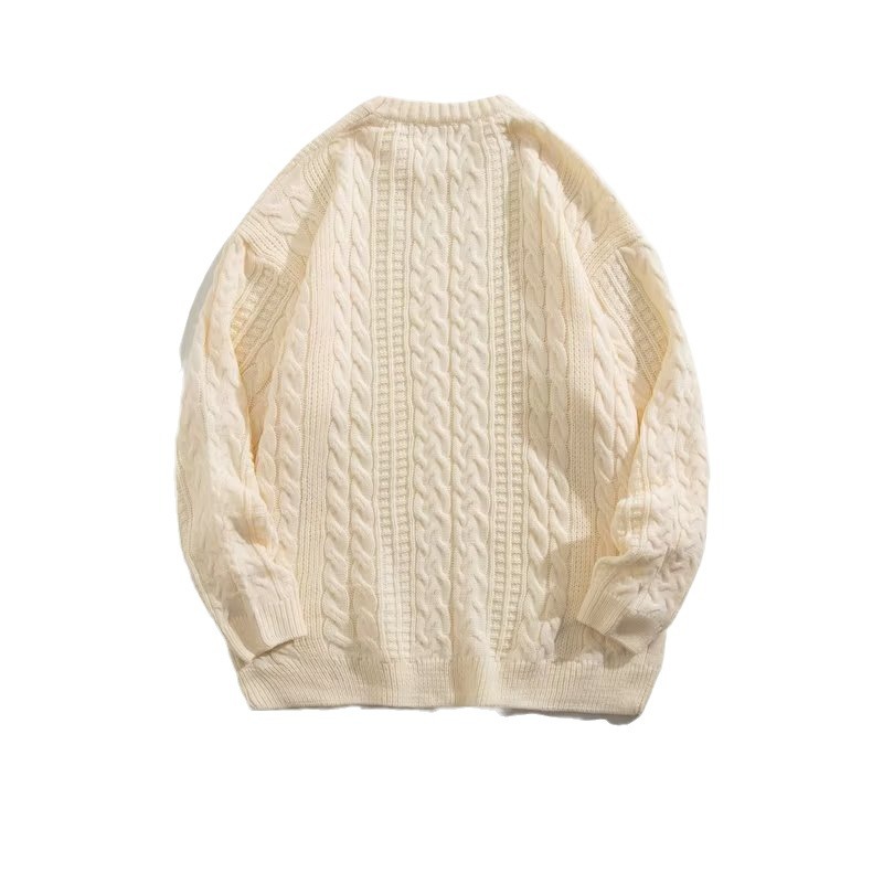Pull en tricot torsadé pour hommes, col rond, ample, marque de mode, automne et hiver, style rétro, pull décontracté en tricot_voghion.com
