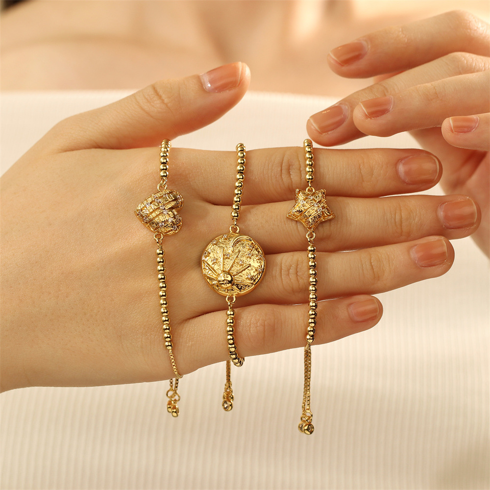 10g Weight Copper Pendant Material Zircon Inlay Material Bracelets Classification Copper Chain Material Daily Occasion Copper Material Sun, Moon, Heart Shape Pattern Women's Gender Beaded, Star Design Simple Style Style Copper Simple Style Beaded Star Sun Moon Heart Shape Zircon Bracelets 2