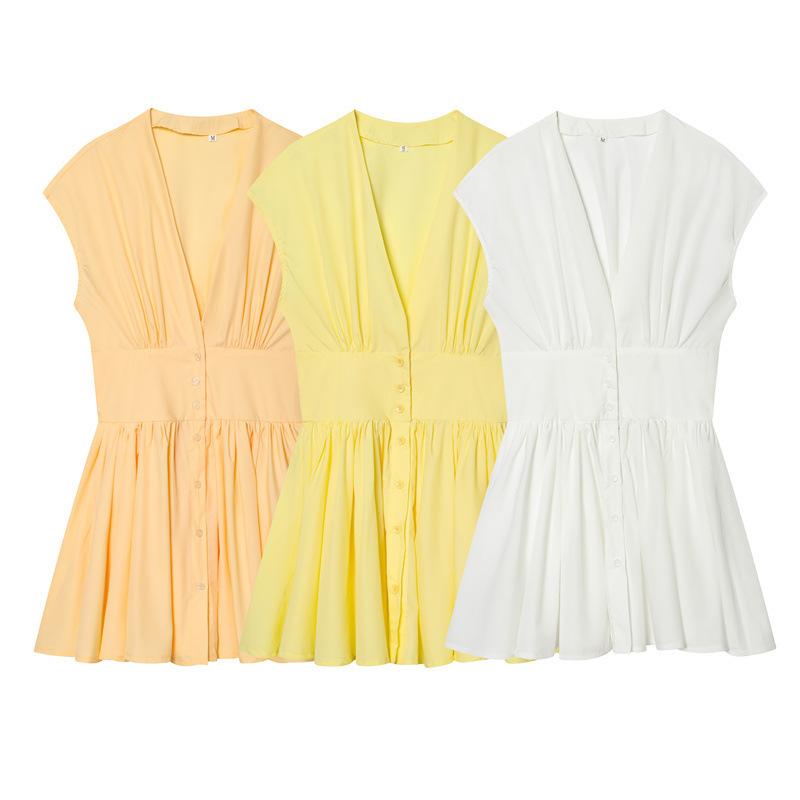Foreign Trade Wholesale European and American Style Women's Clothing French Style Pleated Poplin Mini Sleeveless Dress 4661348