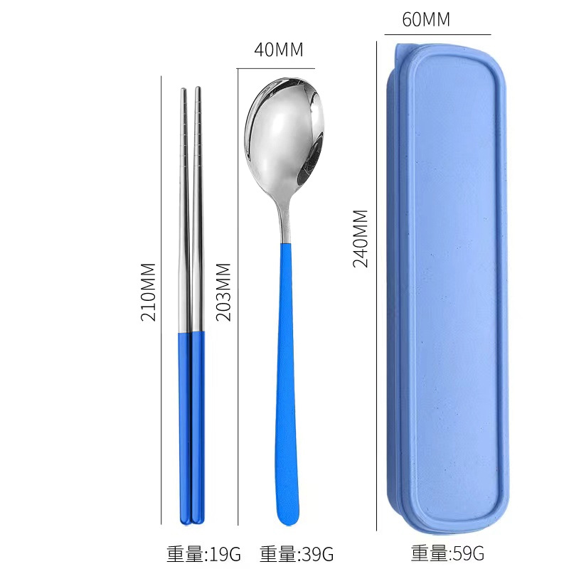 Juego de vajilla de acero inoxidable palillos del hogar cuchara coreana tenedor estudiante viaje al aire libre vajilla portátil de tres piezas