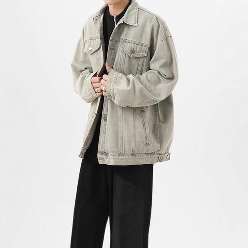 High-street handsome denim coat, men's autumn American washed old pilot jacket, retro fashion brand couple's coat