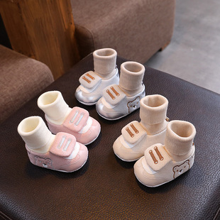 Spring, autumn and winter non-slip baby shoes 0-1 years old soft bottom 3 baby toddler shoes socks 3-6-9-12 months do not fall off