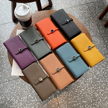 头层牛皮钱包女士长款大容量多卡位搭扣真皮钱夹多功能银包放手机