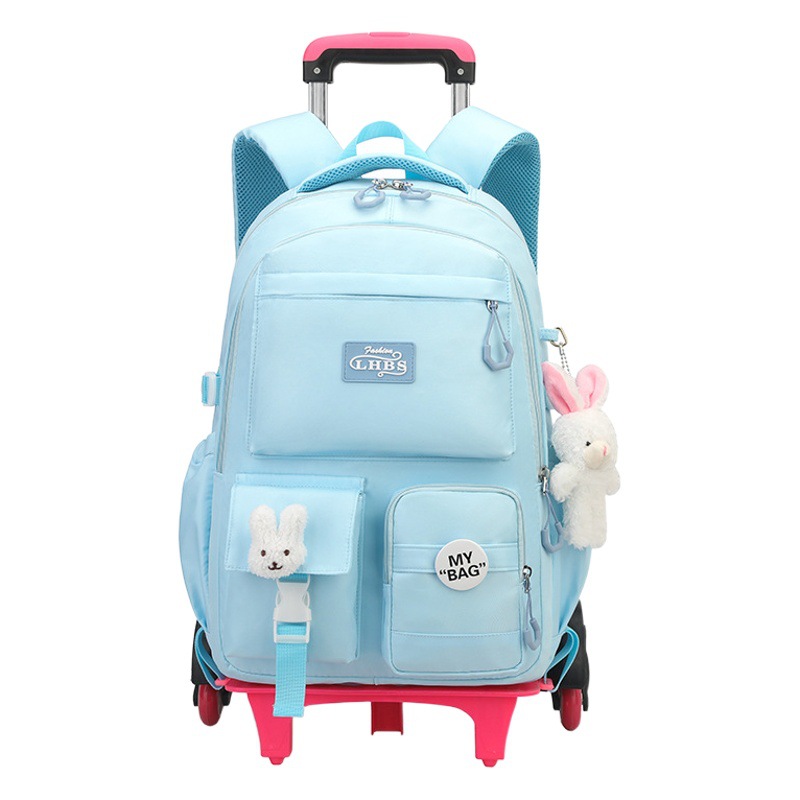 Pescado natural de los niños de la escuela primaria estudiante de la carretilla mochila femenina estilo coreano de gran capacidad estudiante de secundaria de seis ruedas de escalada mochila