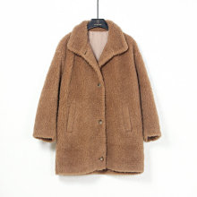 冬新款慵懒感中长款骆驼绒一体外套宽松上衣长袖翻领女毛绒上衣