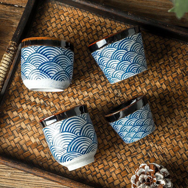 Japanese Retro Wave Espresso Cup Underglaze Handmade Wabi-Sabi Ceramic Kung Fu Tea Cup Tasting Cup Wine Cup Japanese Retro Wave Espresso Cup Underglaze Handmade Wabi-Sabi Ceramic Kung Fu Tea Cup Tasting Cup Wine Cup