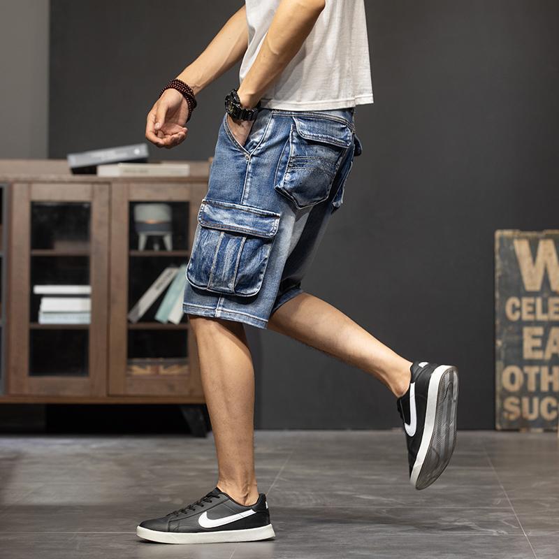 Simon Lena Summer Multi-Pocket Workwear Fat Denim Shorts Men's Five-point Summer Trendy Brand Loose Mid-length Pants for Horse